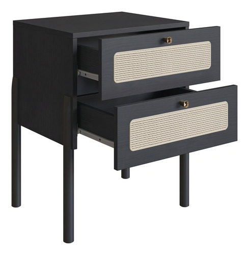 Mesa De Cabeceira 2 Gavetas Palhinha Pé Madeira Oslo Hcwt