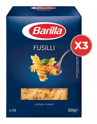 Fideos Barilla Fusilli Nº 98 500 Gr. Origen Italia Pack X3