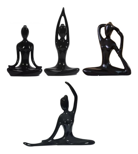 Kit 4 Estátuas Enfeite Decorativo Posições De Yoga Preto