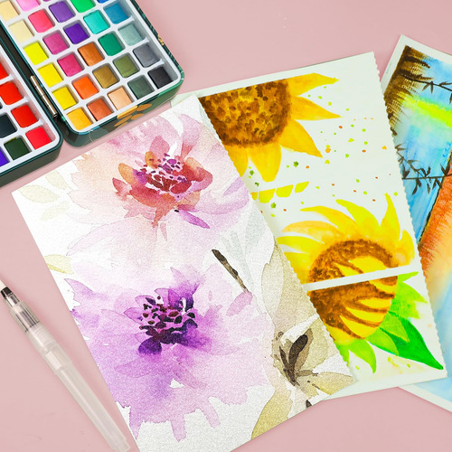 Set Acuarelas 100 Colores En Caja, Pinceles Y Papeles