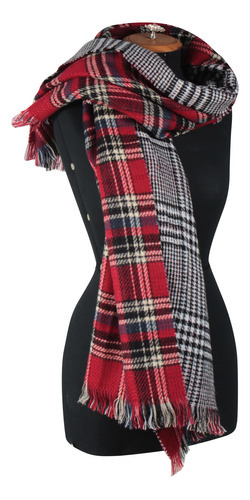 Cachecol Pashmina Xale Lenço Manta Echarpe Inverno Feminino Cor Vermelho Desenho do tecido Xadrez Tamanho Único