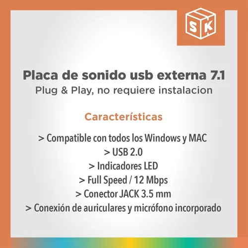 Placa Sonido Usb Externa Grabar 7.1 Pc Tarjeta Sonido Ditron Color Negro