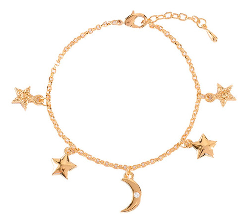 Pulsera En Baño De Oro Con Charms Estrella Y Luna