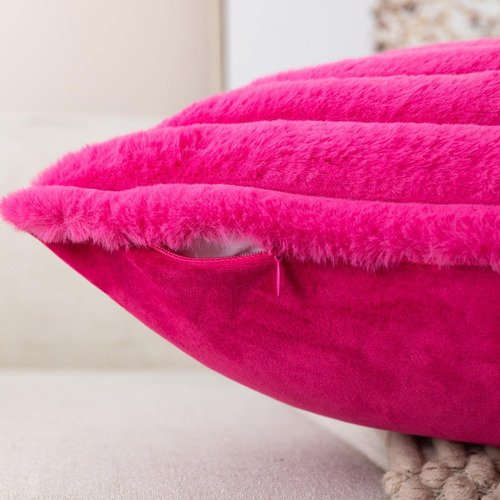 Juego De 2 Fundas De Almohada De Felpa De Piel Rosa Hot Pink