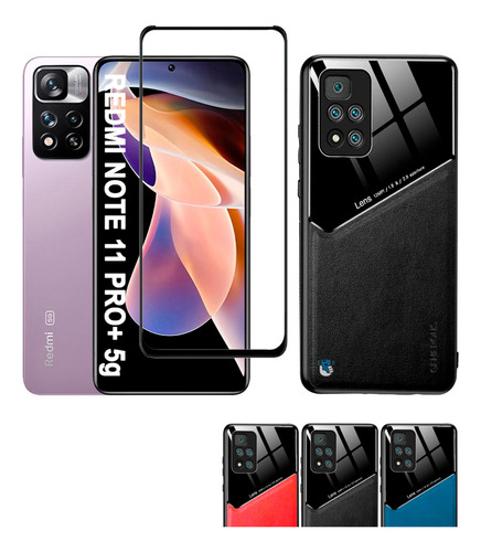 Case Cuero Para Xiaomi Note 11 Pro+ (plus) 5g + Vidrio Full