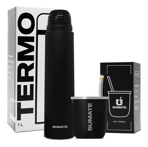 Set Termo Acero Inox 1 Litro Cebador + Mate Termico Inox