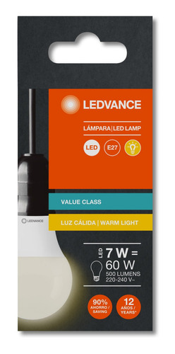 Lampara Led Osram Value 7w (=60w) Luz Calida (3000k) Os1