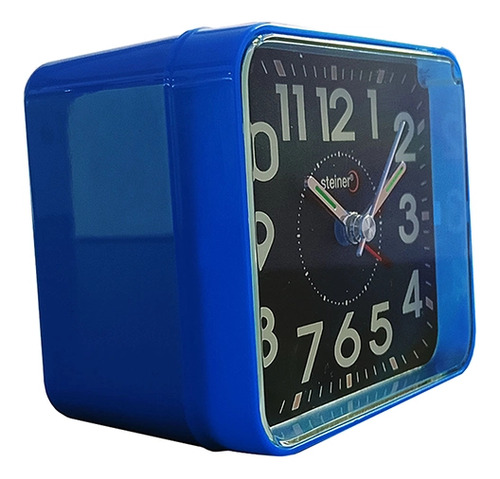 Reloj Despertador Análogo Cuadrado Steiner Con Luz Led 9 Cm Color Azul