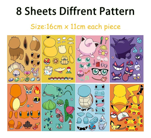 8/16 Hojas De Pegatinas De Rompecabezas De Pikachu Para Hace