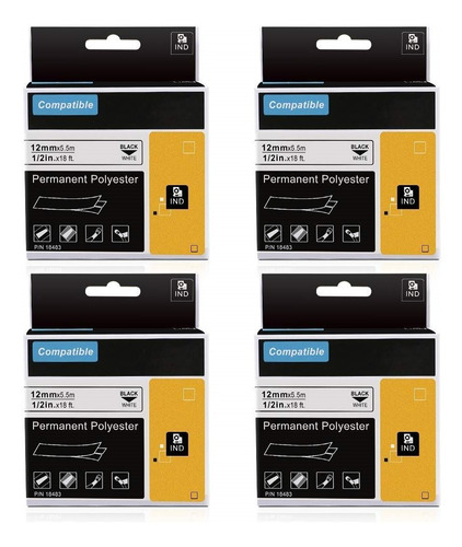 Dymo Rhino Industriales Cintas Vinilo Permanente 1/2 12mm