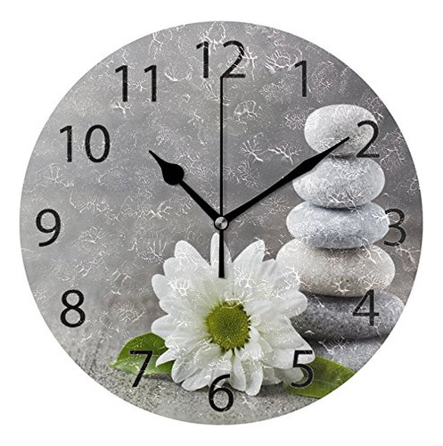 Alaza Hipster Zen Stone Y Flower Reloj De Pared Redondo, Sil
