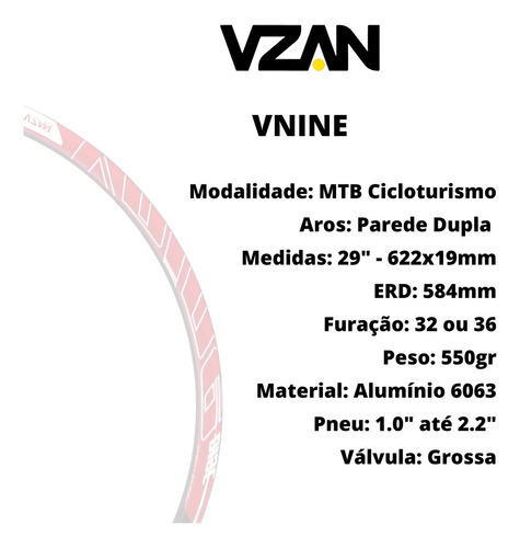 Aro Folha 29/36 Furos Freio A Disco Cicloturismo Vnine Vzan Cor Preto