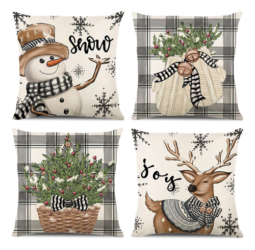Juego De 4 Fundas De Almohada Navideñas De 18 X 18 Pul...