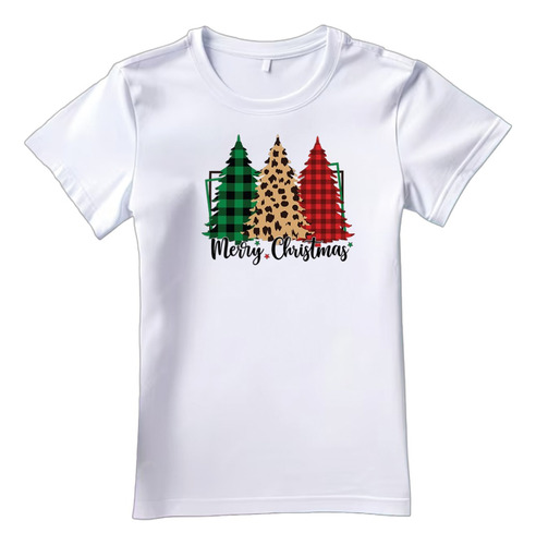 Camiseta Para Mujer Y Niña Estampada De Navidad Arbolitos 