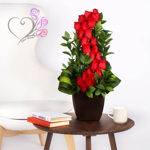 Imagen 2 de 7 de Arreglos Florales 24 Rosas Rojas Naturales Cdmx