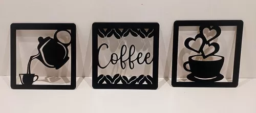 Quadro Decorativo Alto Relevo Hora Do Café Em Mdf Preto 1324