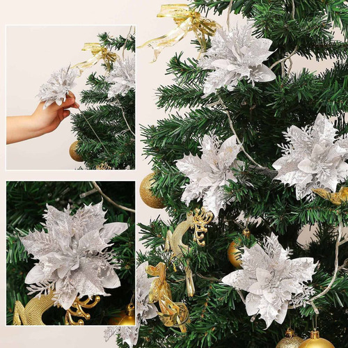 M Flores De Navidad Artificiales Con Purpurina, 30 Uds. Y