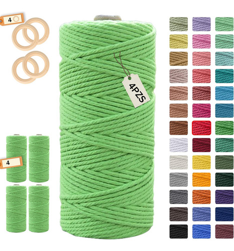 4pzs Hilo De Algodón Natural Para Macramé, 4mm X 100m Cuerda