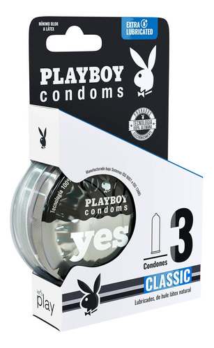 3 condones de látex Playboy classic lubricados