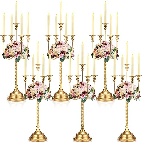 Candelabro Dorado De 6 Piezas, Candelabro De Metal, Candelab