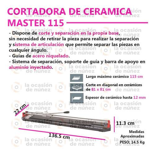 Imagen 2 de 8 de Cortadora Cortag Manual Ceramica Porcelanato Master 115cm