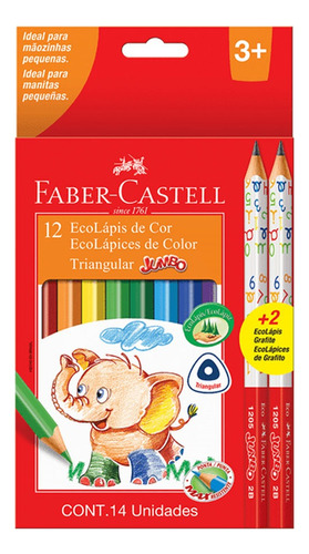 Lapices De Colores Faber Jumbo X12 +2 Serviciopapelero