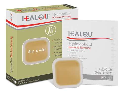 Healqu Aposito Hidrocoloide Para Heridas, Borde De 4 X 4 Pul