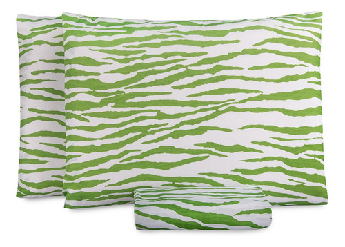 Jogo De Lençol Casal 3 Peças Algodão Cama Super King Cor Zebra Verde Desenho Do Tecido Estampado