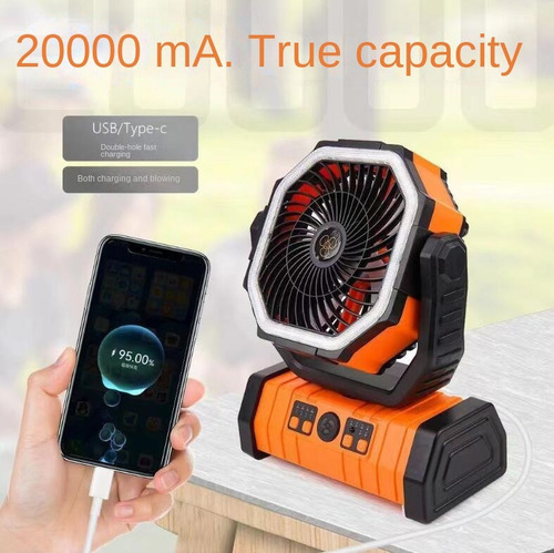 Ventilador De Camping Recargable De 20000 Mah Con Luz Led
