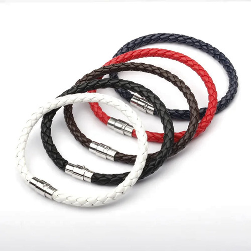 Pulsera Brazalete Cuero Hombre Broche Magentico Vintage Negro 19 Cm