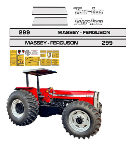 Kit Adesivo Trator Massey Ferguson Mf 299 Turbo +etiqueta Mk Cor MASSEY 299 TURBO