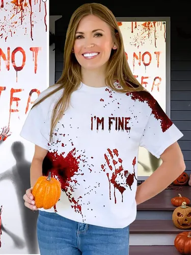 I'm Fine Bloody Shirt Blood Bloodstained Splatter Halloween Tshirt Blood Stain Hand Shirt Sarcastic Humor Saying Tee Shirts A-white Xl