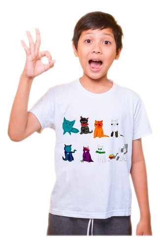 Playera Blanca Para Niños, Estampado Cat Union.