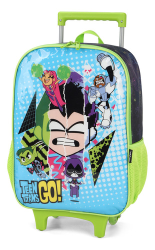 Mochila Rodinhas G Escolar Jovens Teen Titans Go Dc Verde Desenho do tecido Jovens Titans