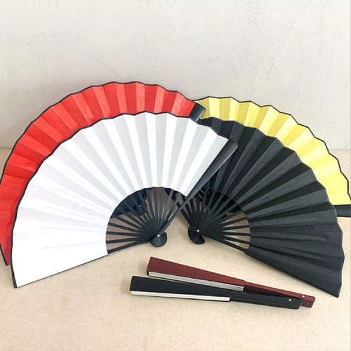 A 10 Pcs Abanico Grande De Mano De Madera Tela Boda
