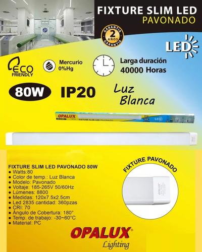 Regleta Led Luz Lineal Ledx4 Unidades Opalux 80w 120cmblanca