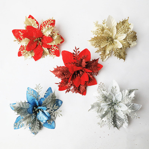 Ff 20 Piezas Flores Navideñas Artificiales Con Purpurina