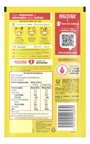 Fécula De Maíz Maizena Atole Fortificado Sabor Vainilla 10pz