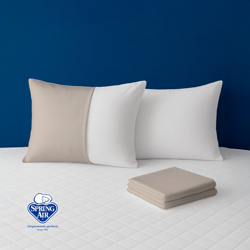 Kit De Descanso Spring Air 2 Almohadas + Protector + Sábanas Kaki Liso King