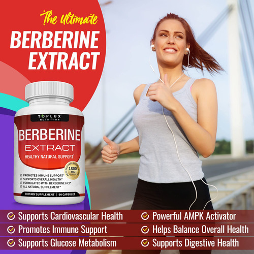 Suplemento: Extrato De Berberina Toplux 1800mg Hcl 90 Cápsul