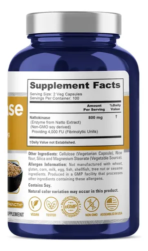 Nusapure Nattokinase 4000 Fu 800 Mg, 200 Cápsulas Vegetales