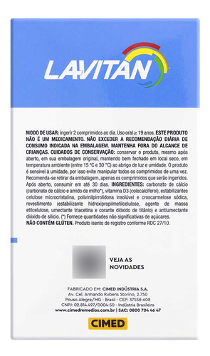 Lavitan Cálcio + Vitamina D 1.000 Ui 60cpr - Cimed
