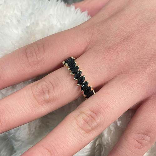 Aliança Inteira Ônix Negro Ouro 18k Al Onix Int