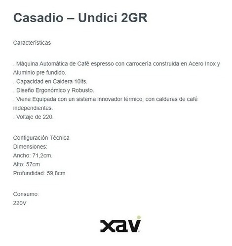 Imagen 2 de 3 de Maquina Café Casadio 2gr Cas05/b G. Xavi