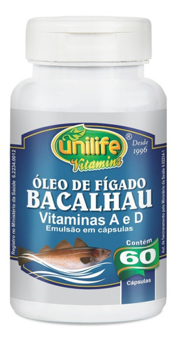 Óleo De Figado De Bacalhau C/ Vitaminas A E D 60 Cápsulas