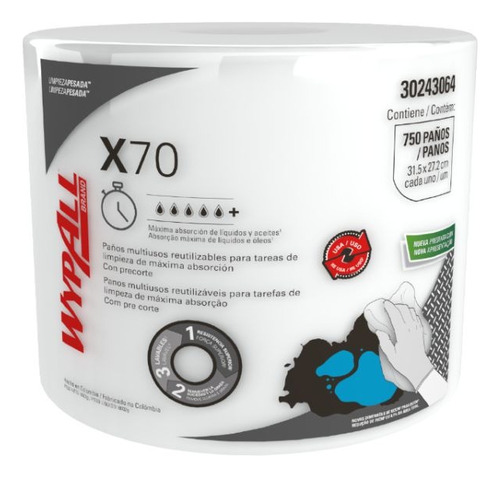 Paños De Limpieza Wypall X70 Rollo Jumbo 1x750 Paños Blanco