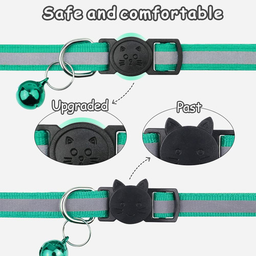 Collares Reflectantes Para Gatos Con Campana Color Turquesa Turquoise Liso