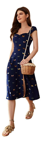 Vestido Lencero Sin Espalda Con Estampado De Mariposas