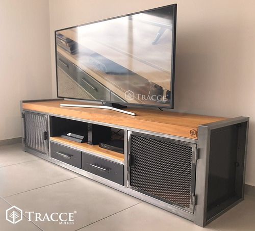 Mesa Rack Tv Industrial Madera Hierro 1,9 Mts Tracce Muebles