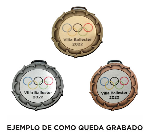 Imagen 2 de 2 de Medalla Lisa 5cm Con Cinta + Grabado - Pack 3 Unidades